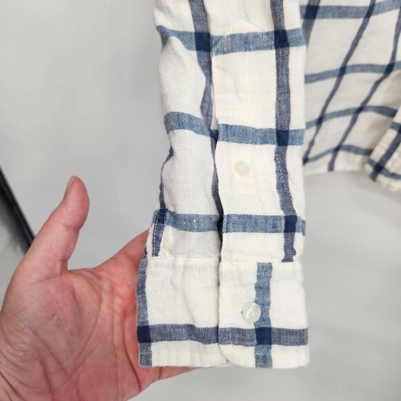 L.L. Bean Signature 100% Linen White Blue Checked Slim Fit Button Down Men's XL - Picture 7 of 8